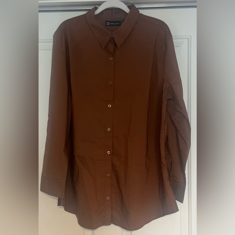 New York & Co. Chestnut brown button down tunic length XXL NWOT